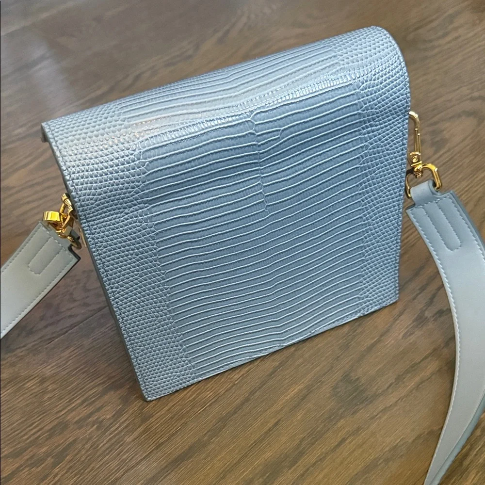 JW PEI Powder Blue Textured Shoulder Bag with Gold Hardware